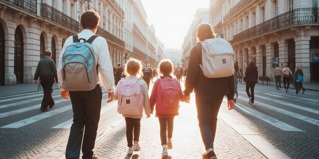 familia_caminando_con_mochilas Un grupo de personas caminando con mochilas