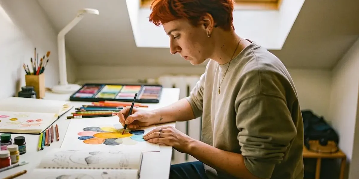 Ilustradora trabajando en casa