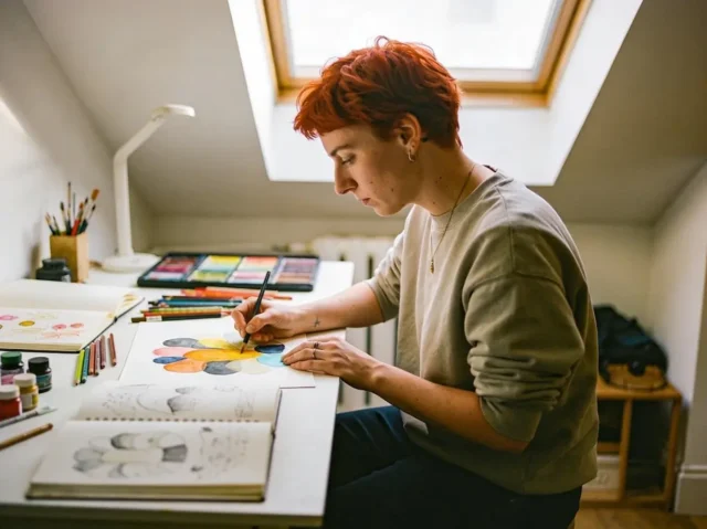 ilustradora-trabajando-en-casa Ilustradora trabajando en casa